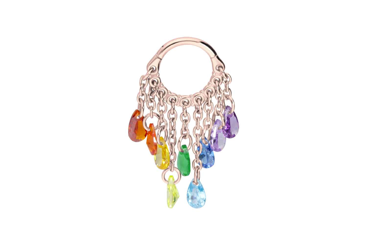 Chirurgenstahl Segmentring Clicker Piercing KETTENVORHANG + KRISTALLTROPFEN